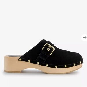 Brand New Dune London Women's Black Suede Clogs with Gold Accents 37